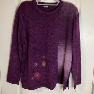 Moffi Women's Sweater Purple Shades Knit Crew Neck Size XL Beads Goth Casual